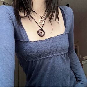 RARE Abercrombie & Fitch Navy Blue Babydoll Long Sleeve Top